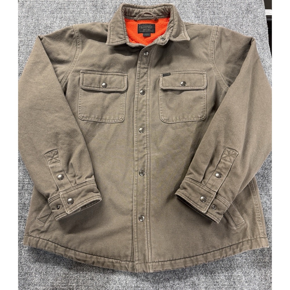 Filson Lined Jac-Shirt Mens L Light Olive Canvas Fleece Lined Shirt Jacket